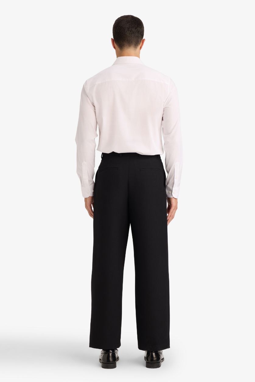 Erkek Siyah Barrel Fit Düz Paça Pantolon