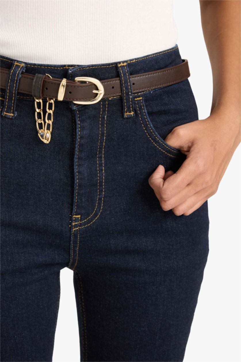نساء أسود أزرق Crop Flare Fit High Waist Ankle Length Jeans