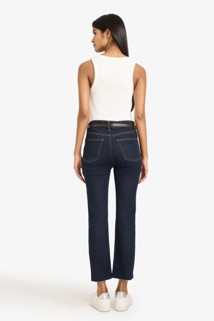 نساء أسود أزرق Crop Flare Fit High Waist Ankle Length Jeans
