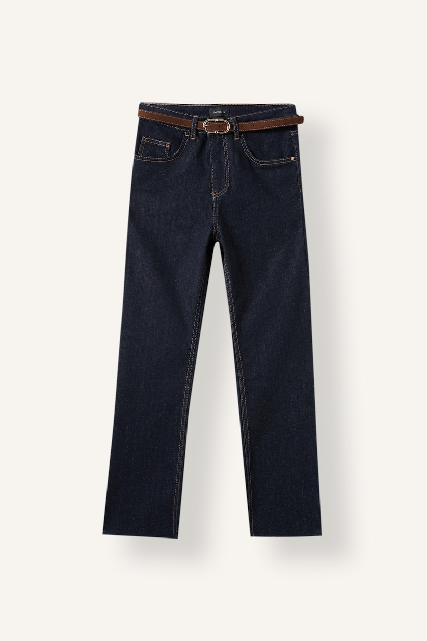 Kadın Mavi Siyah Crop Flare Fıt Yüksek Bel Jean Pantolon