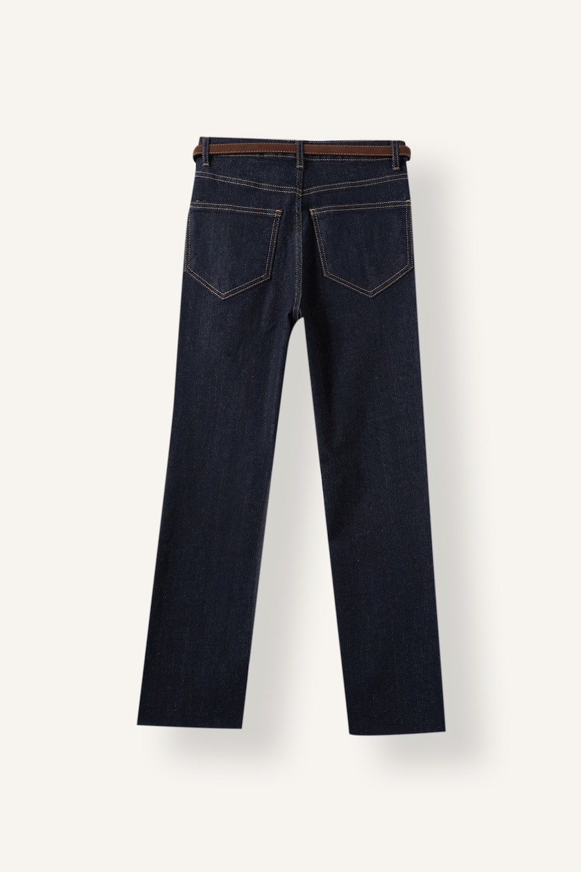 Kadın Mavi Siyah Crop Flare Fıt Yüksek Bel Jean Pantolon