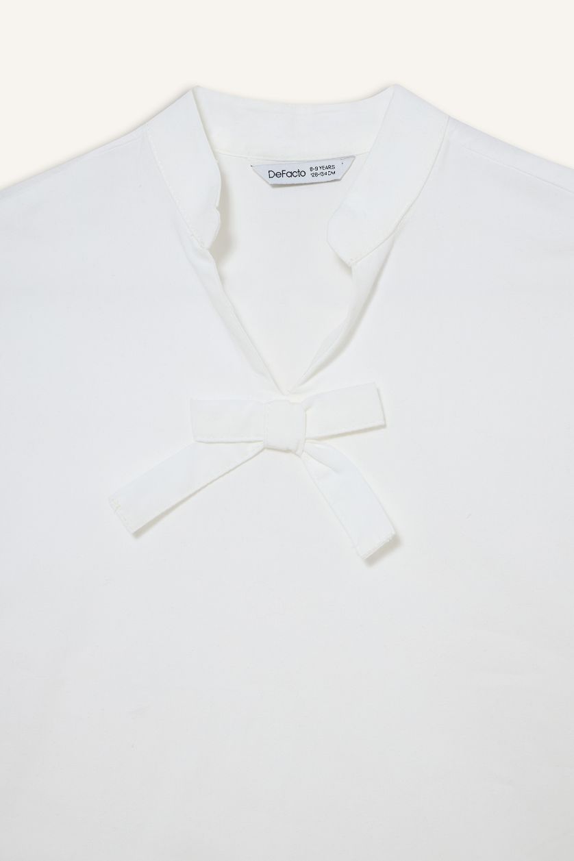 Kız Çocuk - Genç Kız Beyaz Regular Fıt Poplin Uzun Kollu Bluz Kız Çocuk