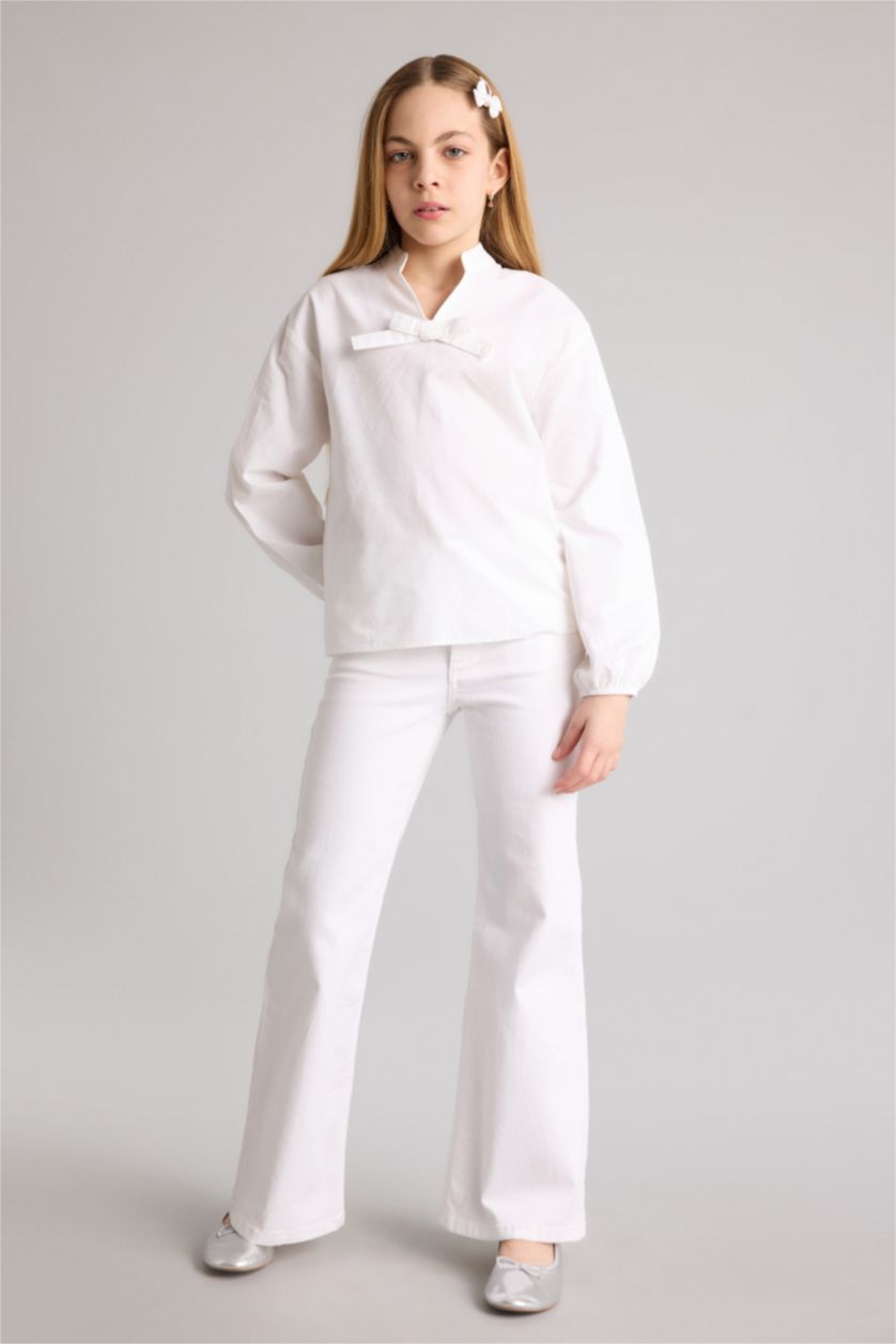 Девочки и подростки Белый Блузка с длинным рукавом из поплина для девочек