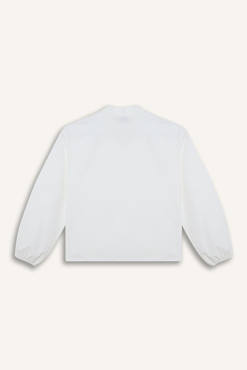 Kız Çocuk - Genç Kız Beyaz Regular Fıt Poplin Uzun Kollu Bluz Kız Çocuk