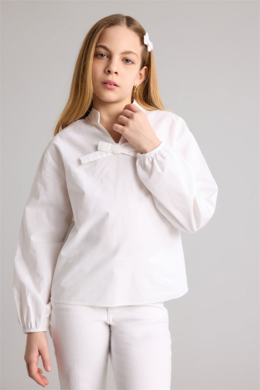 Девочки и подростки Белый Блузка с длинным рукавом из поплина для девочек