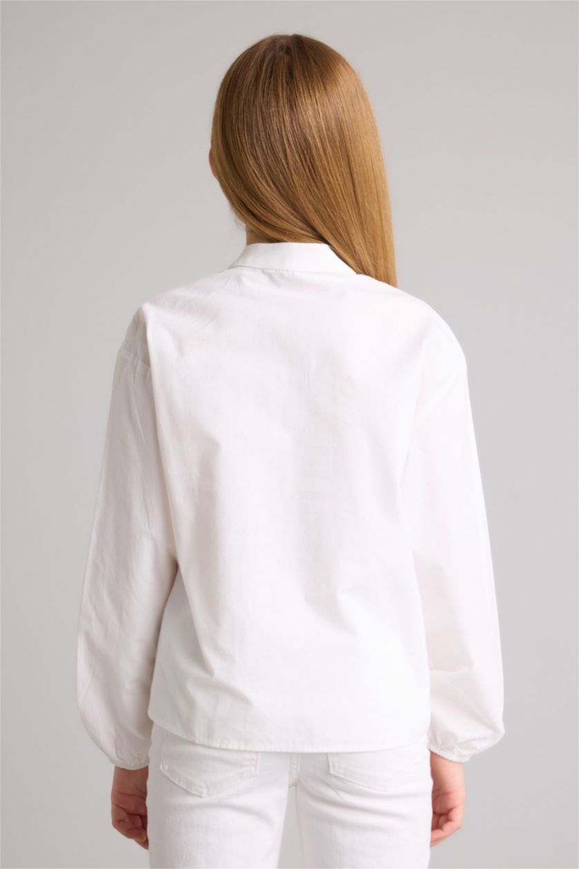 Девочки и подростки Белый Блузка с длинным рукавом из поплина для девочек