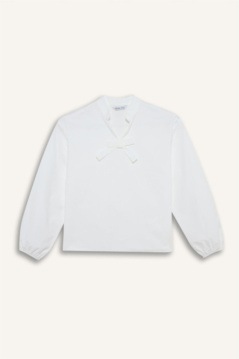 Девочки и подростки Белый Блузка с длинным рукавом из поплина для девочек