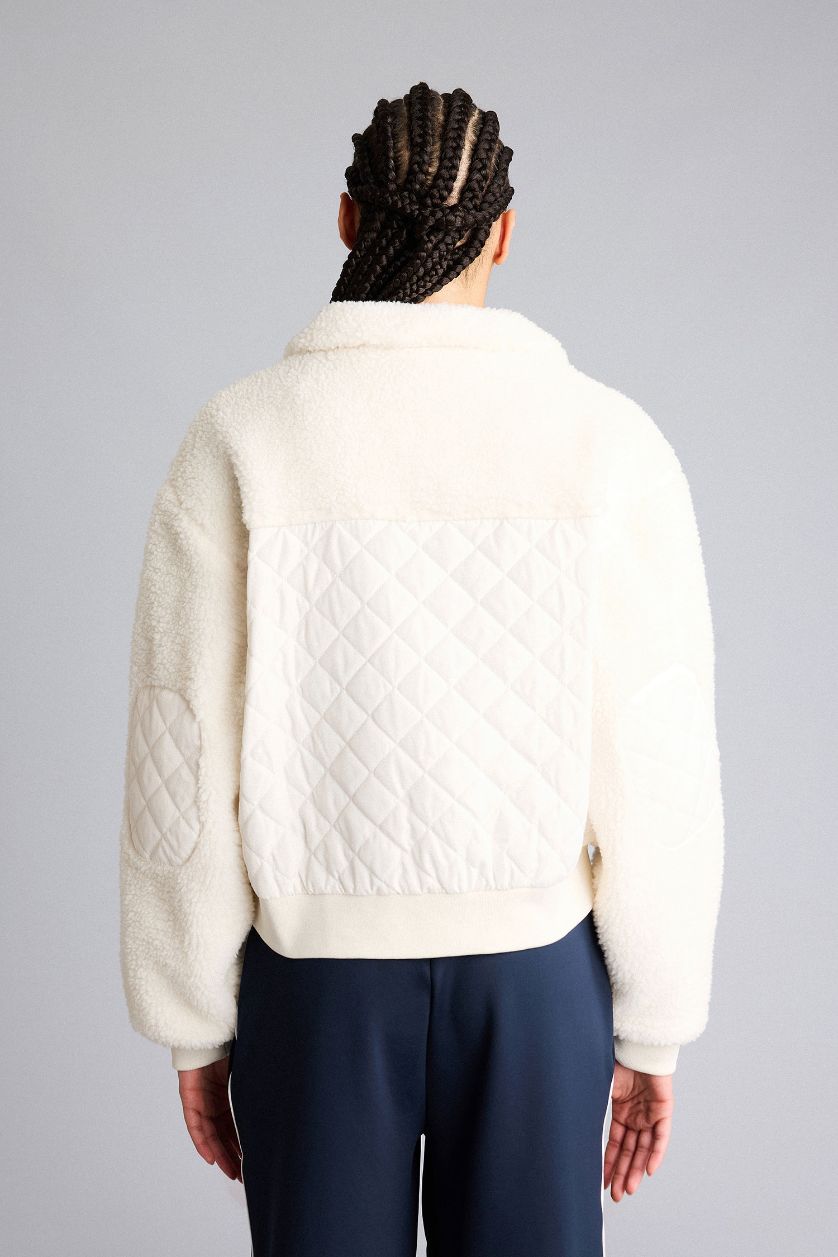 Kadın Ekru Warmtech Boxy Fıt Fermuarlı Pelüş Mont