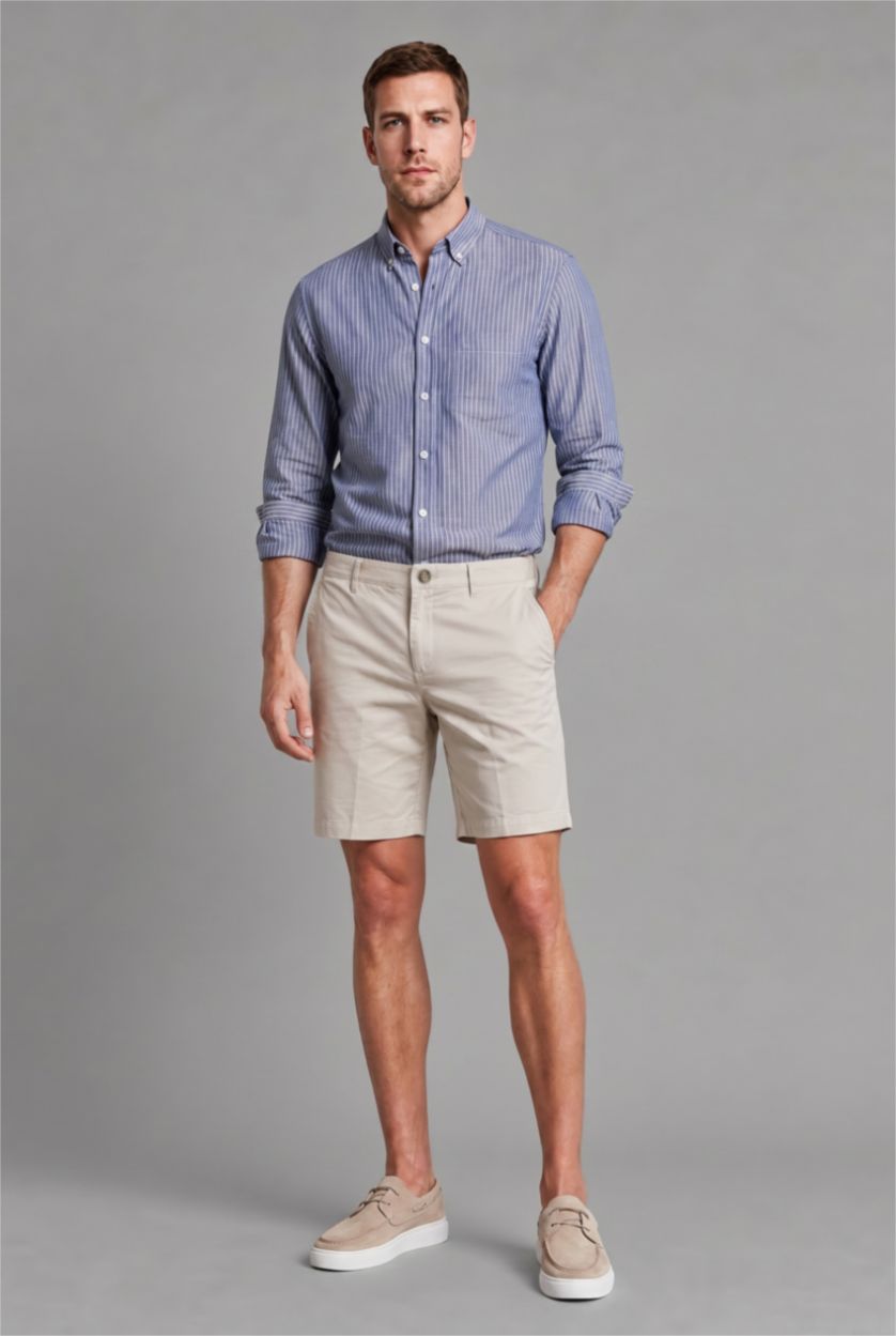 MAN Light Grey Linen Blend Bermuda Shorts