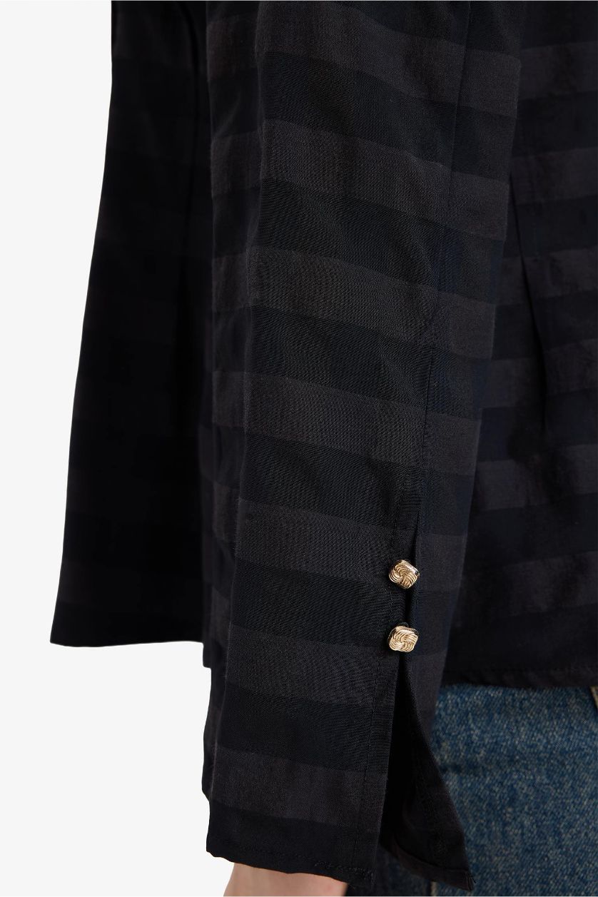 نساء أسود بلوزة ردن طويل قصة عادية بياخة مستديرة