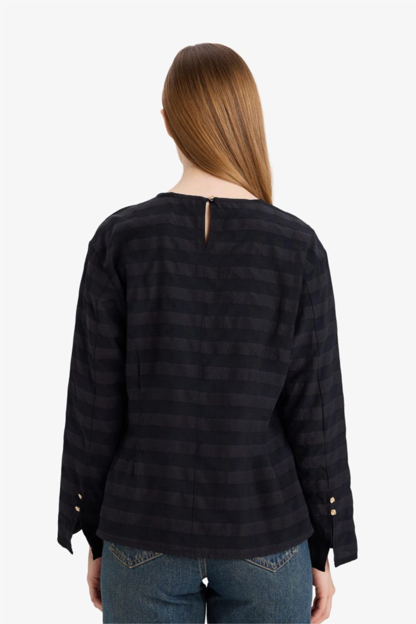 نساء أسود بلوزة ردن طويل قصة عادية بياخة مستديرة