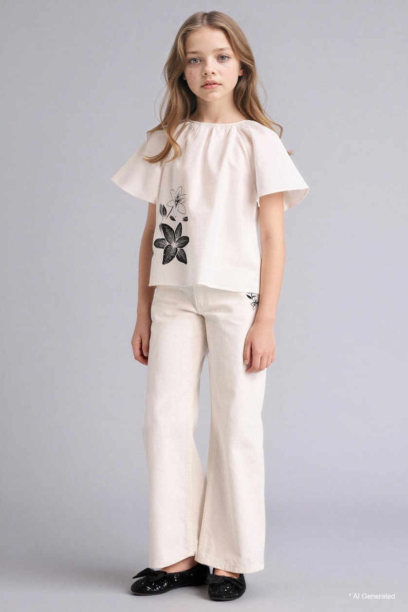 Girls & Teens White Girl Regular Fit Short Sleeve Blouse