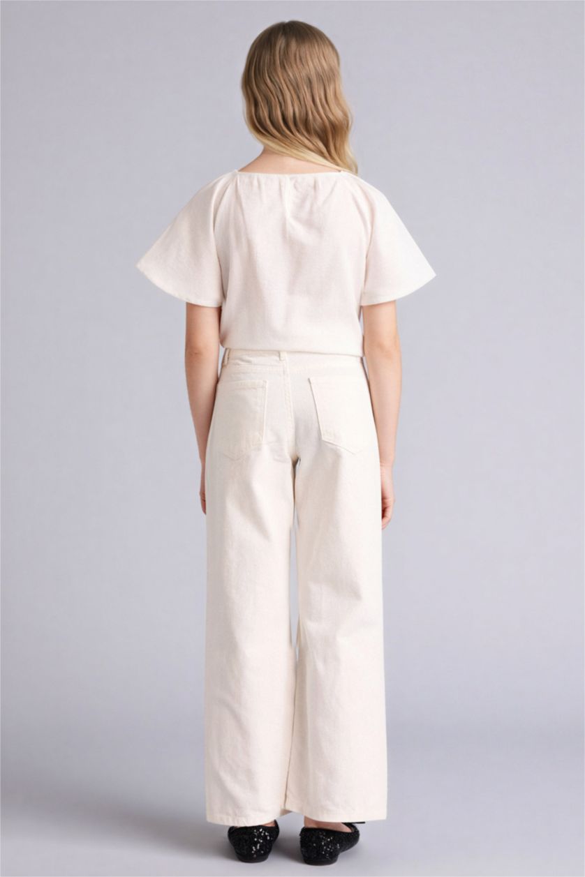 Kız Çocuk - Genç Kız Beyaz Wıde Leg Gabardin Pantolon Kız Çocuk