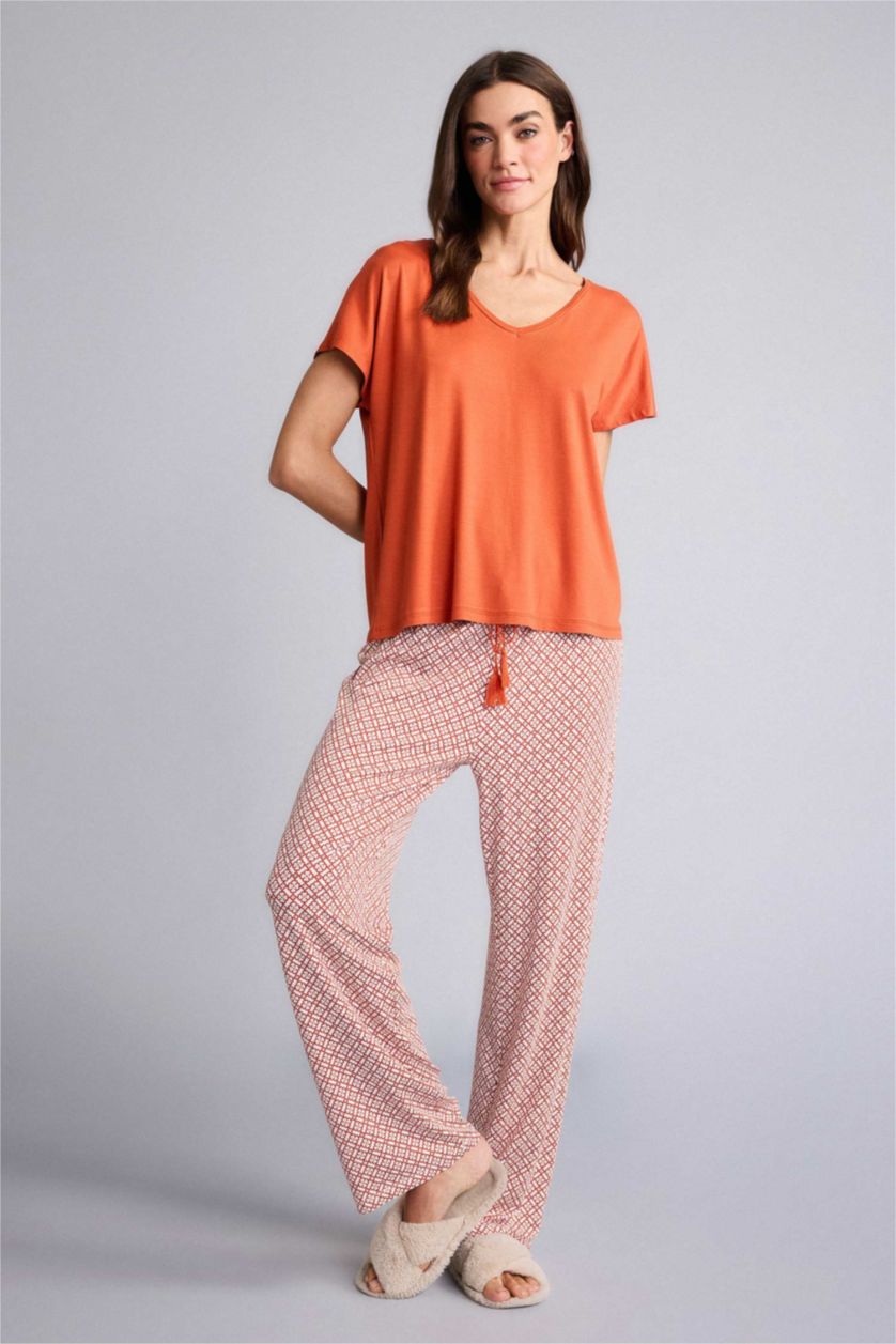 Kadın Turuncu Regular Fıt Kısa Kollu 2'li Takım