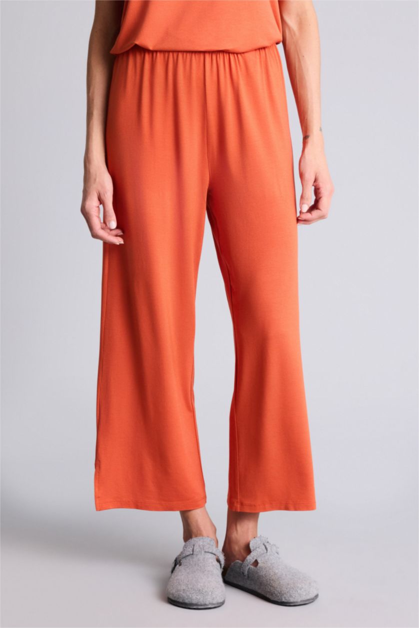 Kadın Turuncu Basıc Pijama Takımı Üst Alt