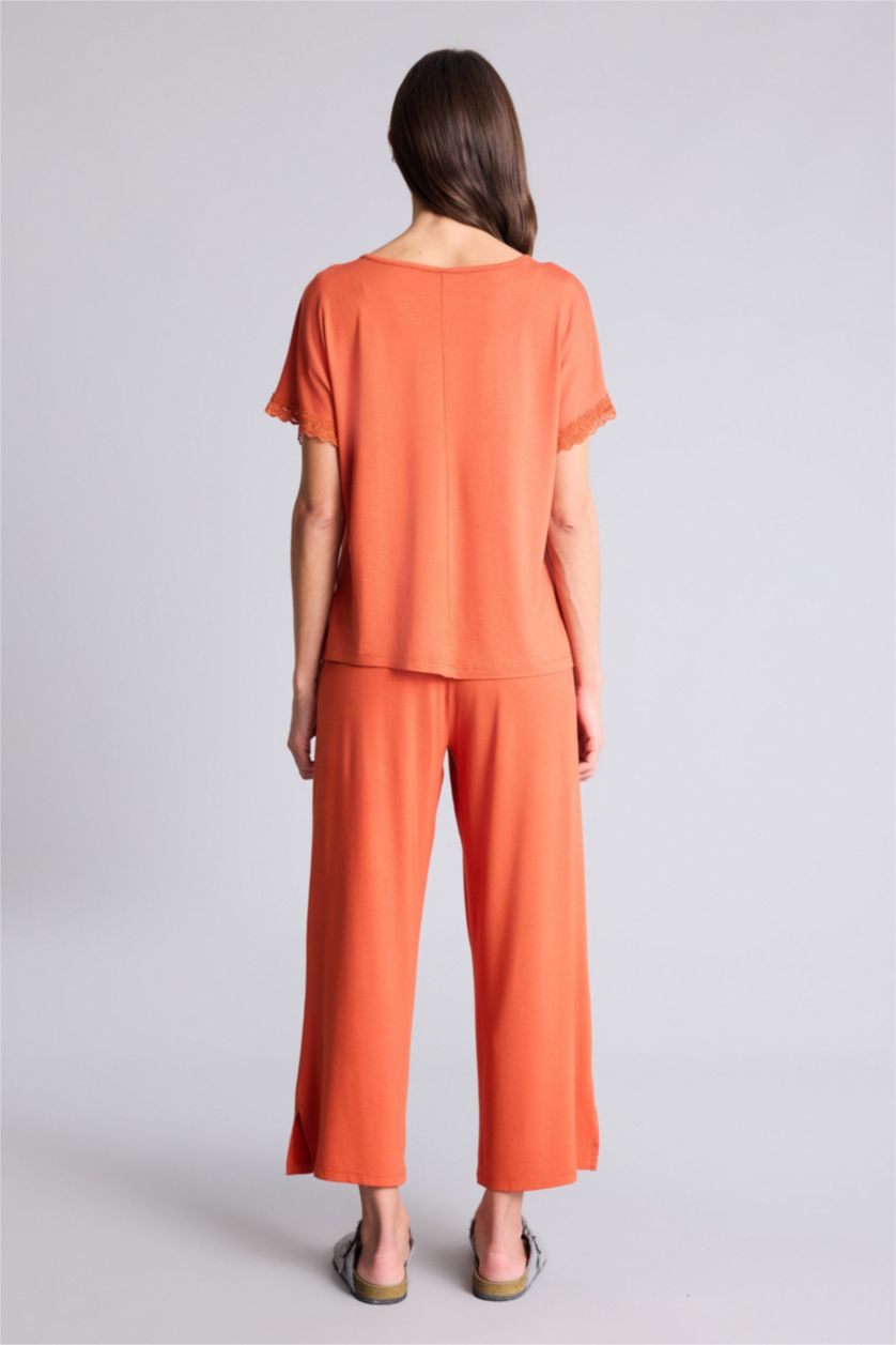 Kadın Turuncu Basıc Pijama Takımı Üst Alt