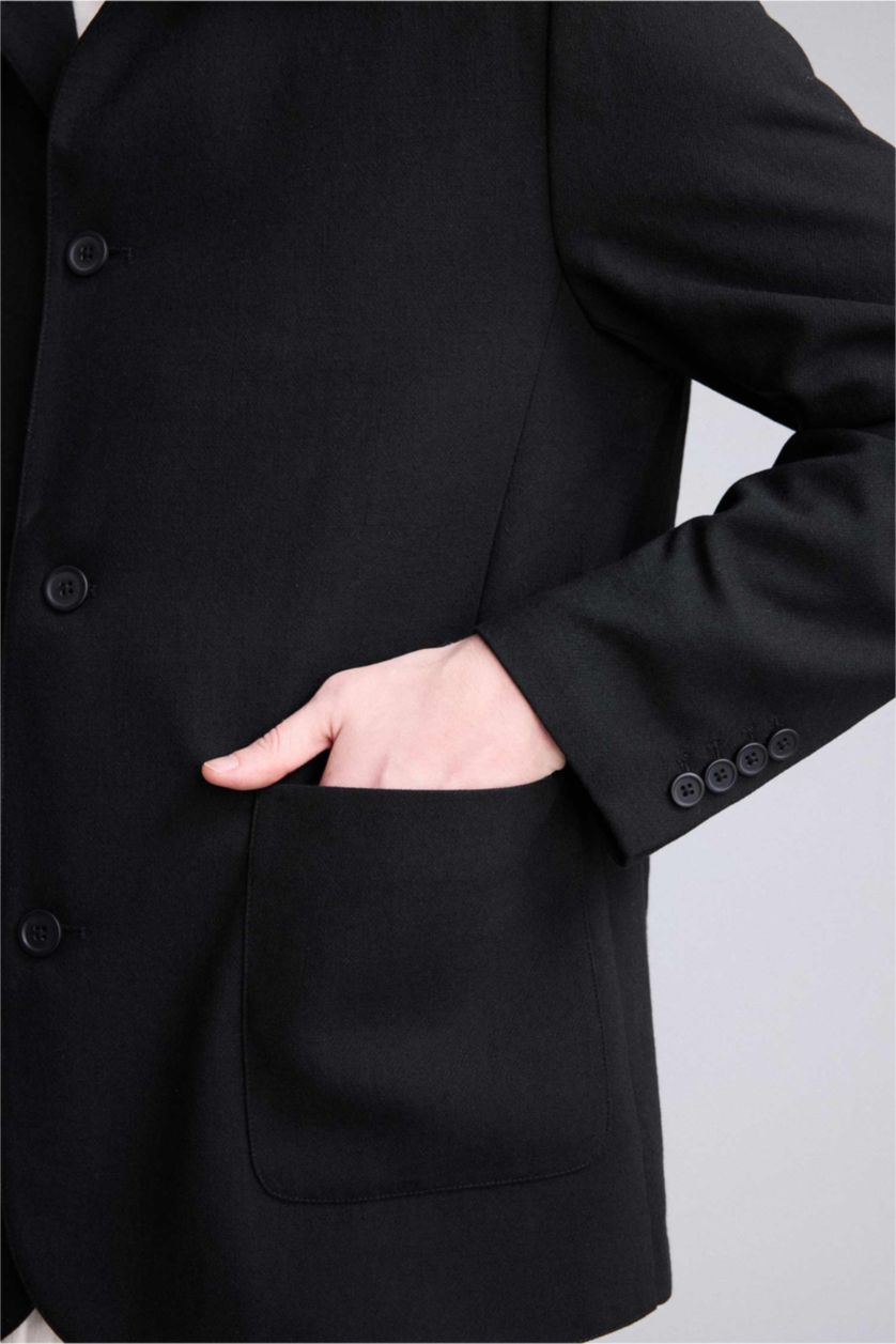 Мужчины Черный Блейзер Regular Fit на полуподкладке с воротником поло