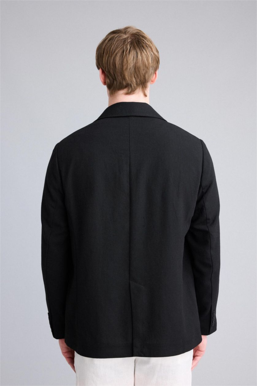 Мужчины Черный Блейзер Regular Fit на полуподкладке с воротником поло