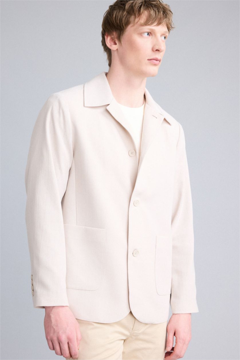 Мужчины Слоновая кость Блейзер Regular Fit на полуподкладке с воротником поло