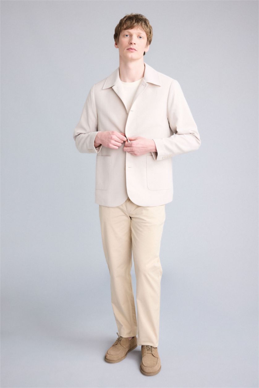 Мужчины Слоновая кость Блейзер Regular Fit на полуподкладке с воротником поло