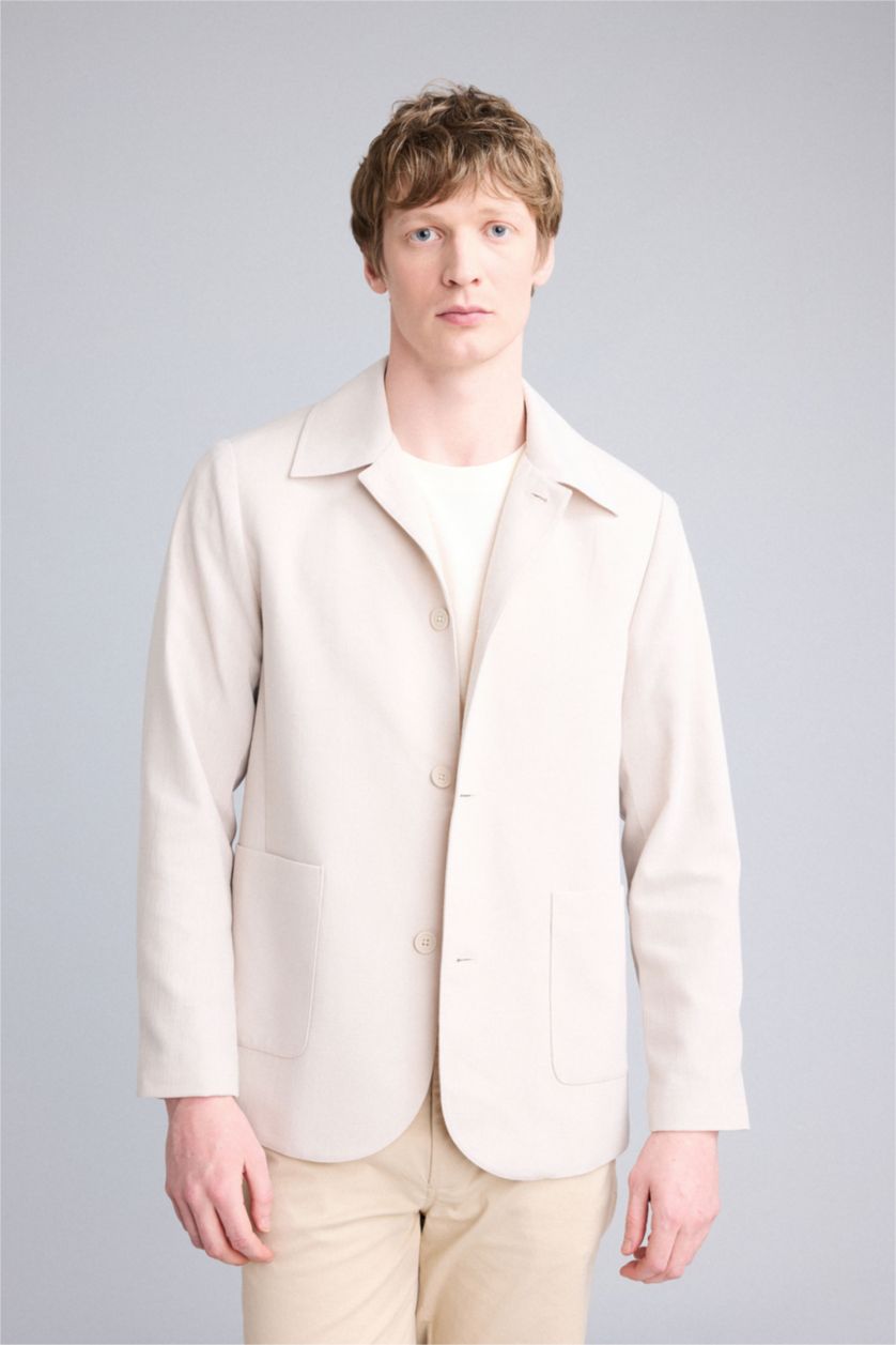 Мужчины Слоновая кость Блейзер Regular Fit на полуподкладке с воротником поло