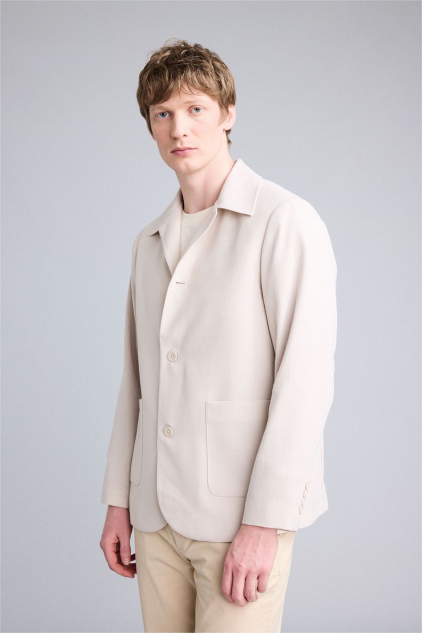 Мужчины Слоновая кость Блейзер Regular Fit на полуподкладке с воротником поло