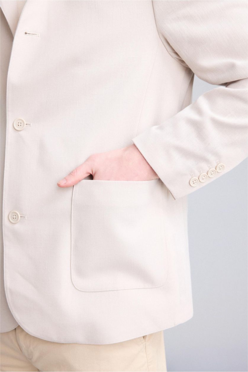 Мужчины Слоновая кость Блейзер Regular Fit на полуподкладке с воротником поло