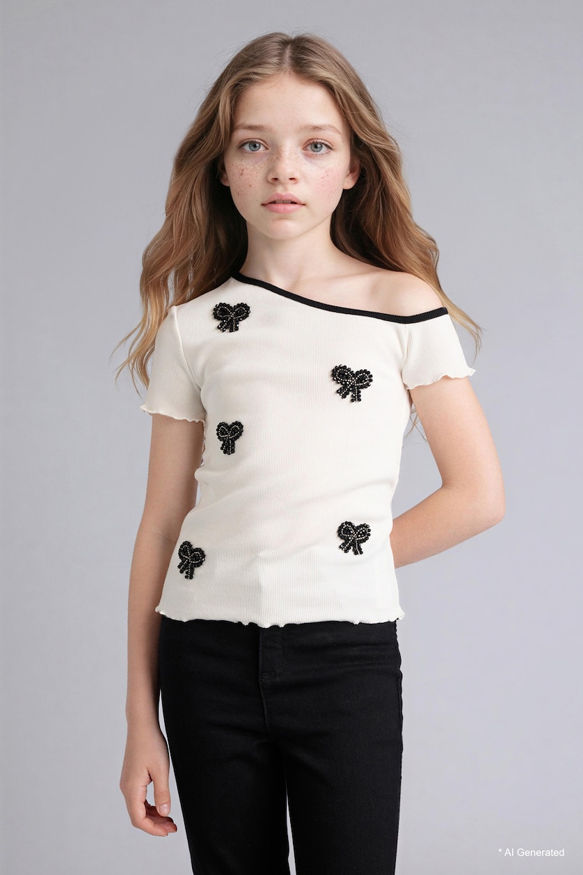 GIRLS & TEENS White Regular Fit Short Sleeve T-Shirt