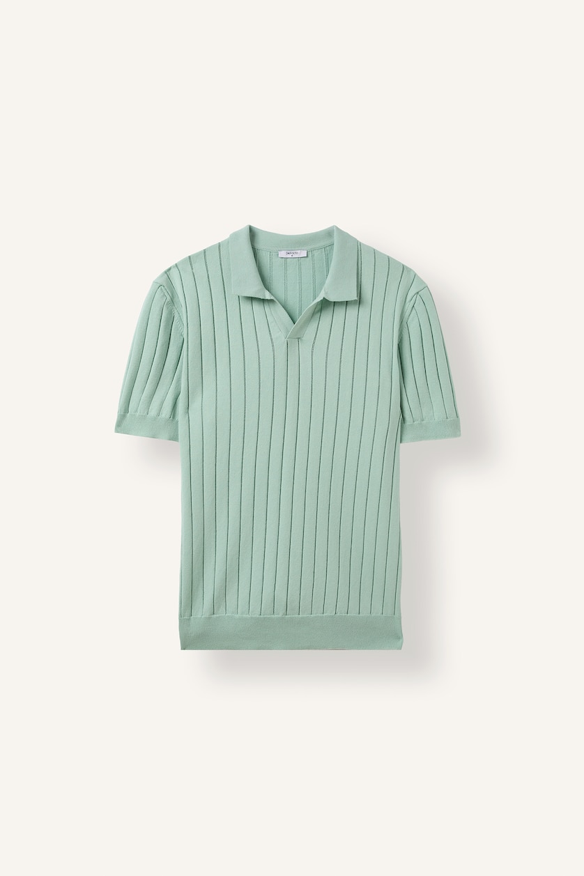 Erkek Koyu Yeşil Standart Fit Fitilli Triko Polo Tişört