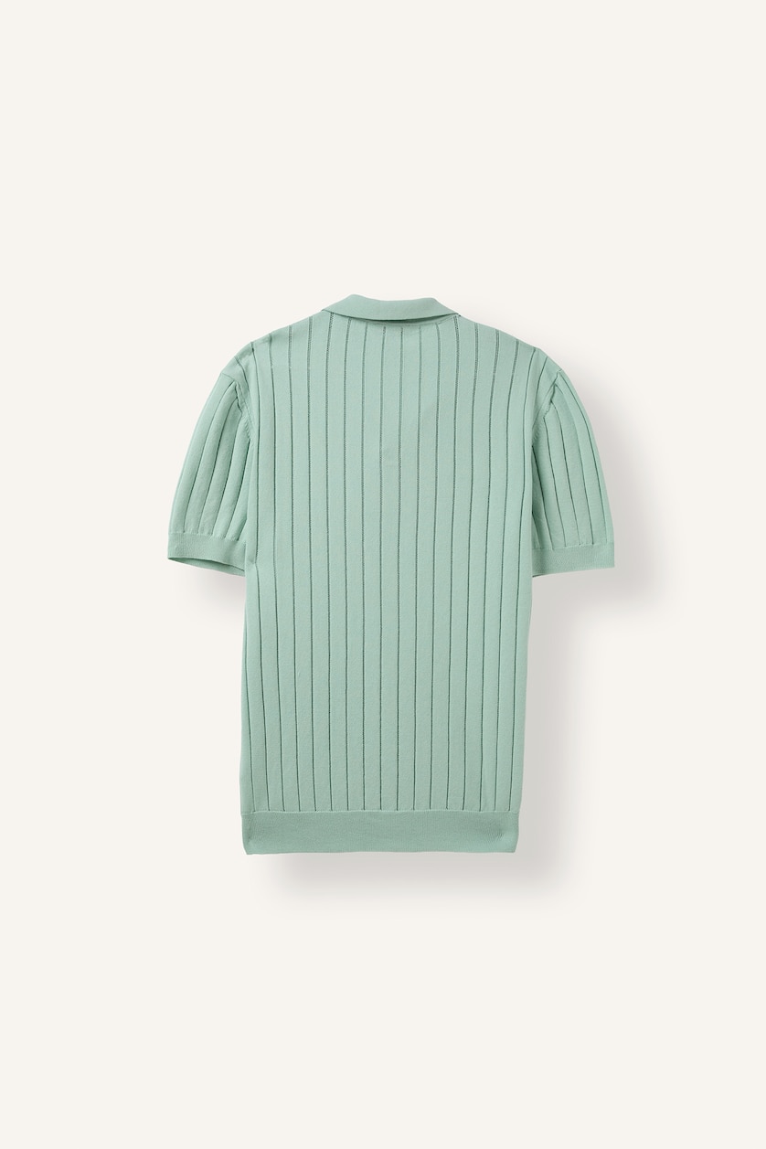 Erkek Koyu Yeşil Standart Fit Fitilli Triko Polo Tişört