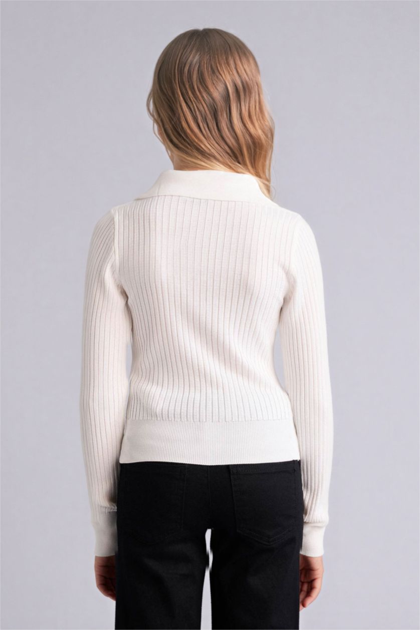 Kız Çocuk - Genç Kız Beyaz Taş Düğme Detaylı Kazak Kız Çocuk