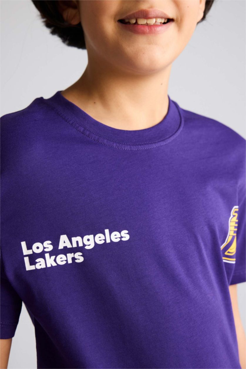 Erkek Çocuk - Genç Erkek Koyu Mor NBA Los Angeles Lakers New Regular Fıt Bisiklet Yaka Kısa Kollu Tişört Erkek Çocuk