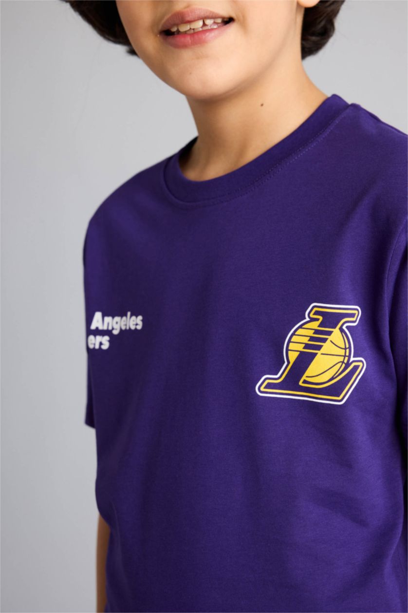 Erkek Çocuk - Genç Erkek Koyu Mor NBA Los Angeles Lakers New Regular Fıt Bisiklet Yaka Kısa Kollu Tişört Erkek Çocuk