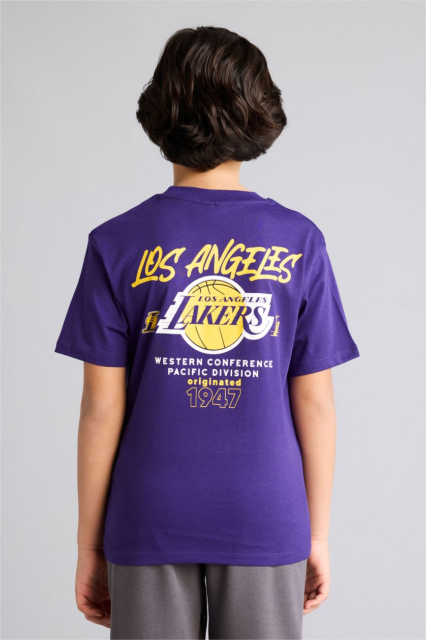 Erkek Çocuk - Genç Erkek Koyu Mor NBA Los Angeles Lakers New Regular Fıt Bisiklet Yaka Kısa Kollu Tişört Erkek Çocuk