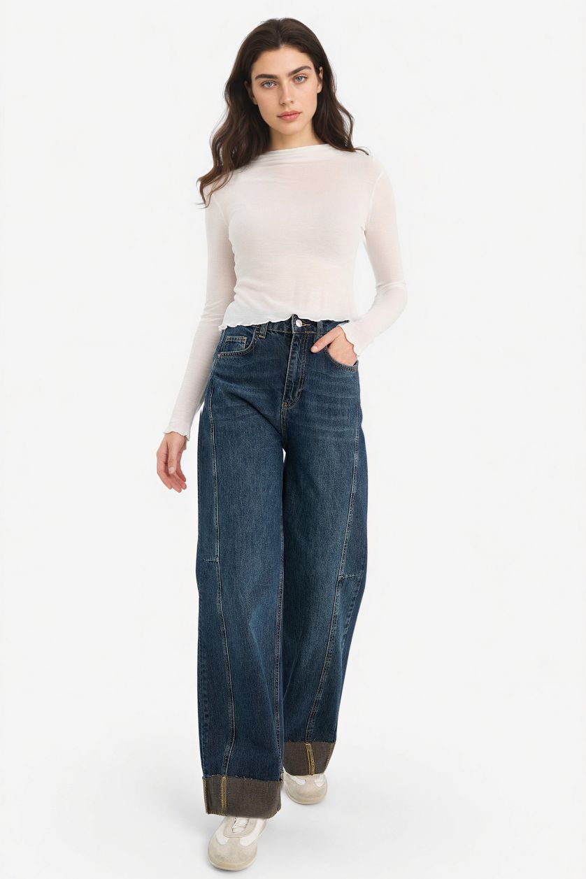 WOMAN Dark Blue Barrel Fit Ankle Length High Waist Jeans