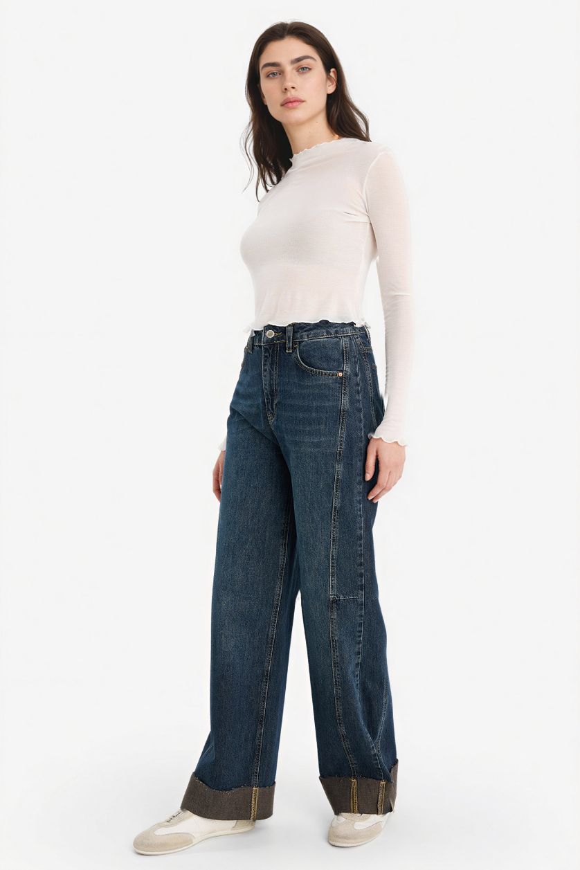 WOMAN Dark Blue Barrel Fit Ankle Length High Waist Jeans