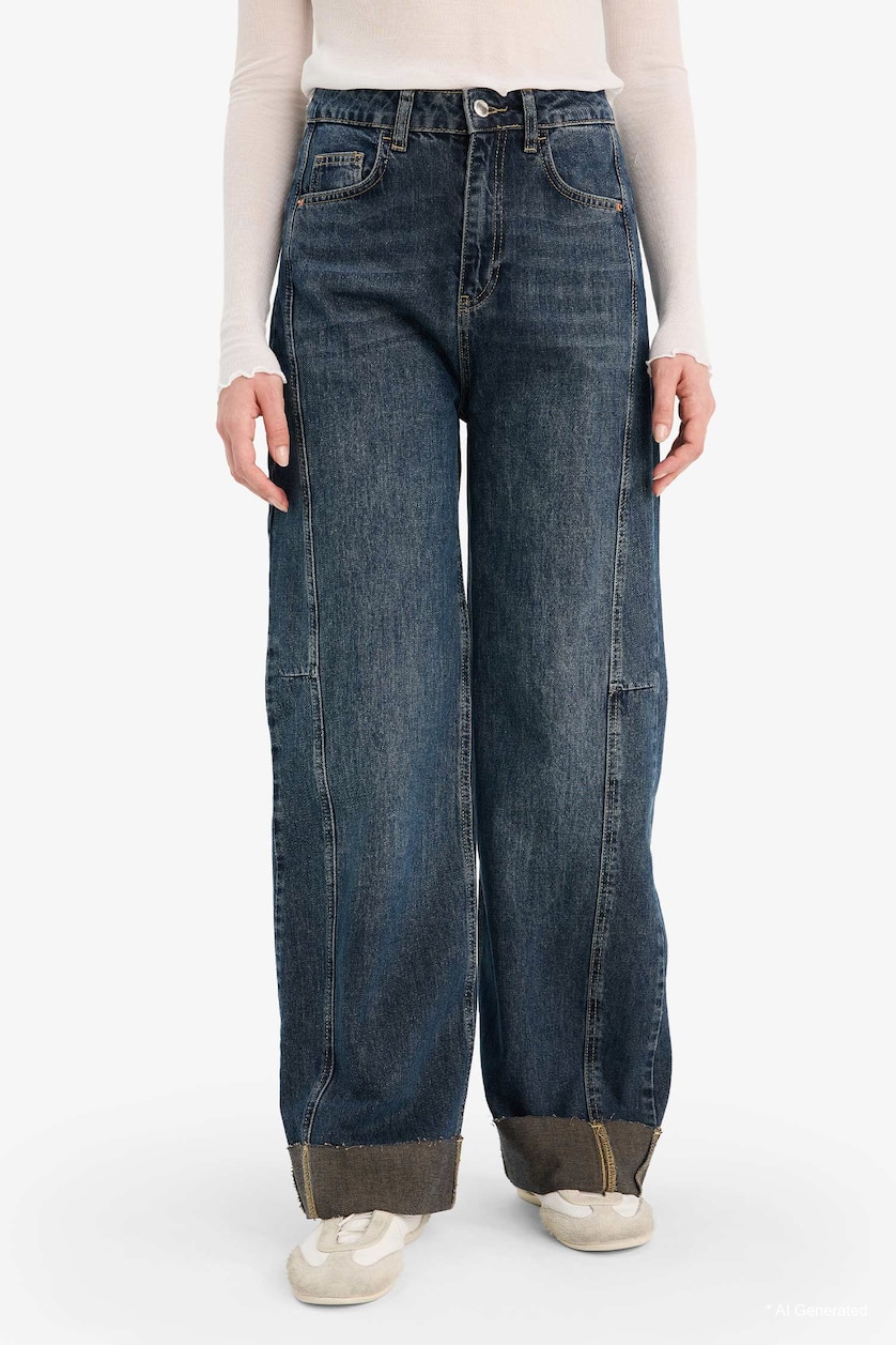 Woman Dark Blue High Waist Trousers