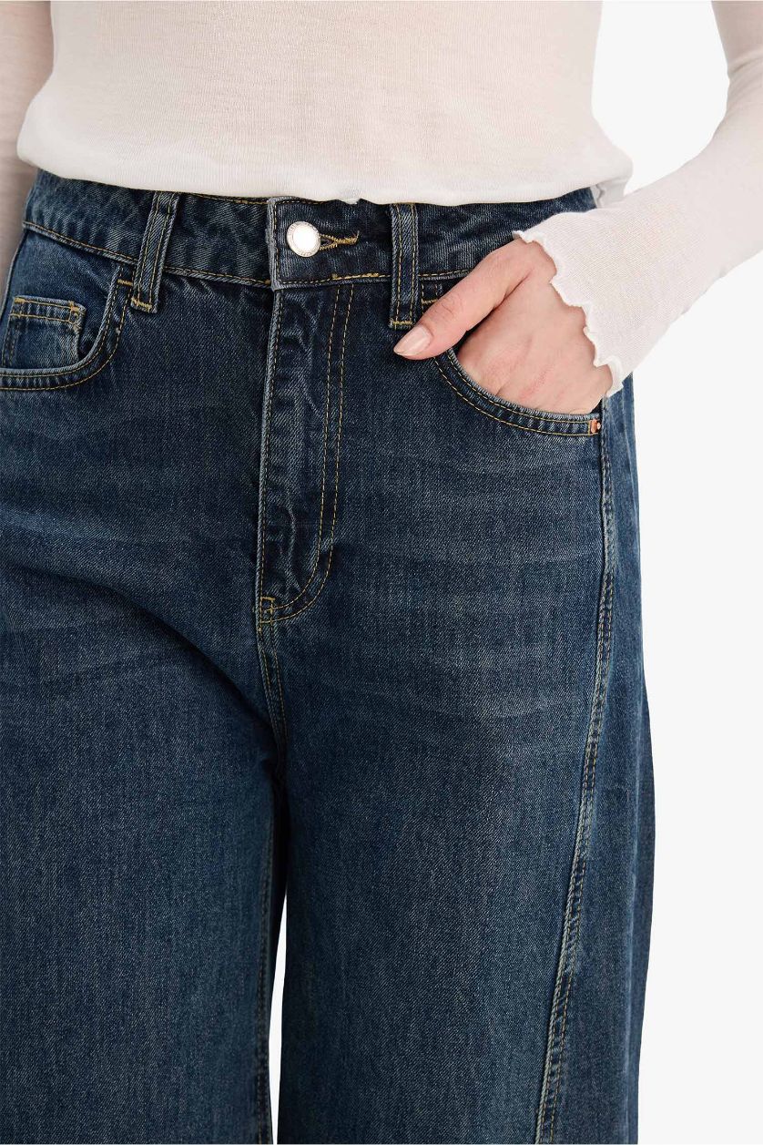 WOMAN Dark Blue Barrel Fit Ankle Length High Waist Jeans