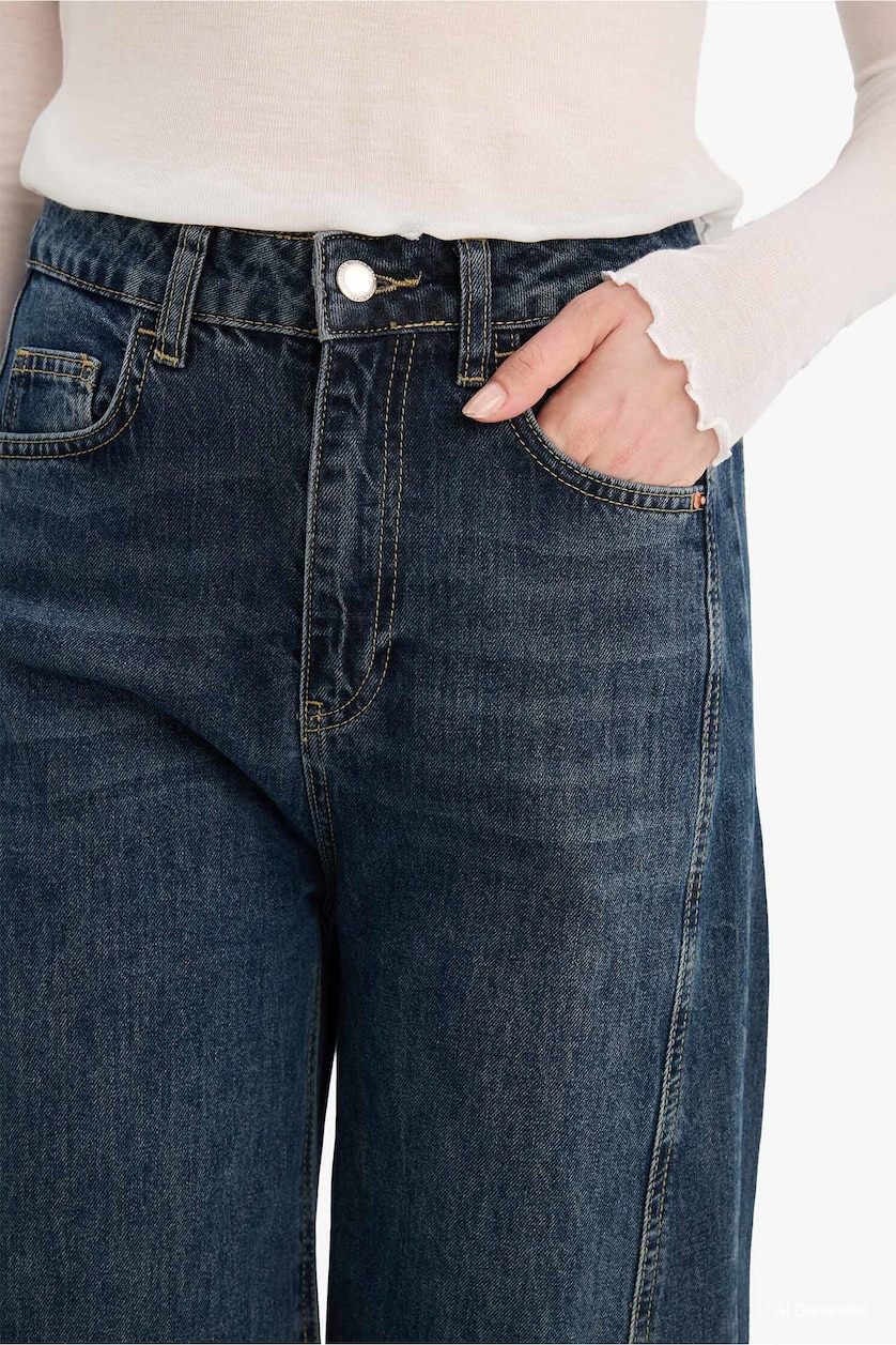 Woman Dark Blue High Waist Trousers