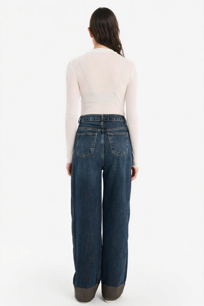 WOMAN Dark Blue Barrel Fit Ankle Length High Waist Jeans