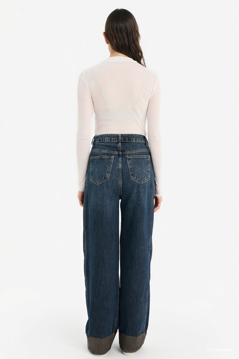 Woman Dark Blue High Waist Trousers