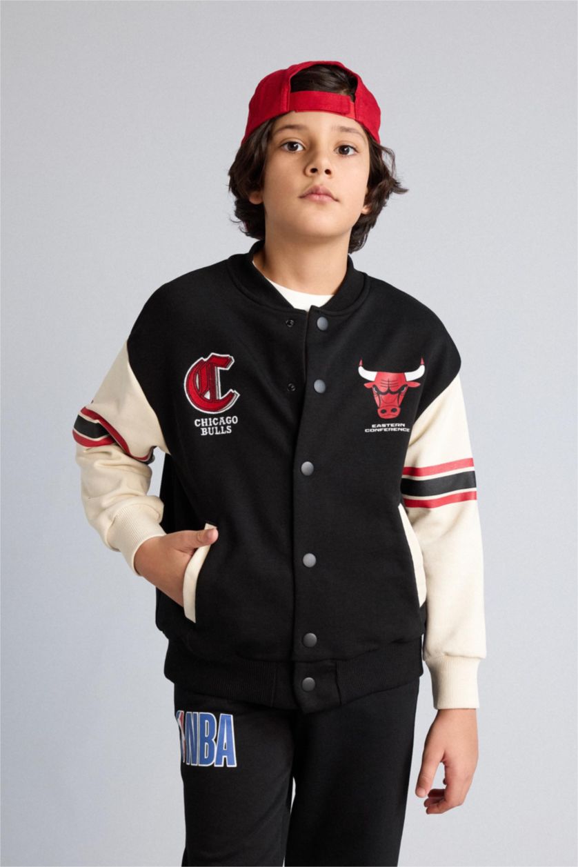 Erkek Çocuk - Genç Erkek Siyah NBA Chıcago Bulls Bomber Hırka Erkek Çocuk