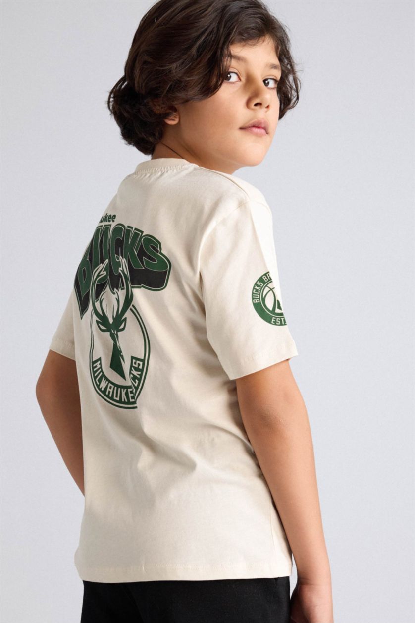 Erkek Çocuk - Genç Erkek Ekru NBA Mılwaukee Bucks Tişört Erkek Çocuk
