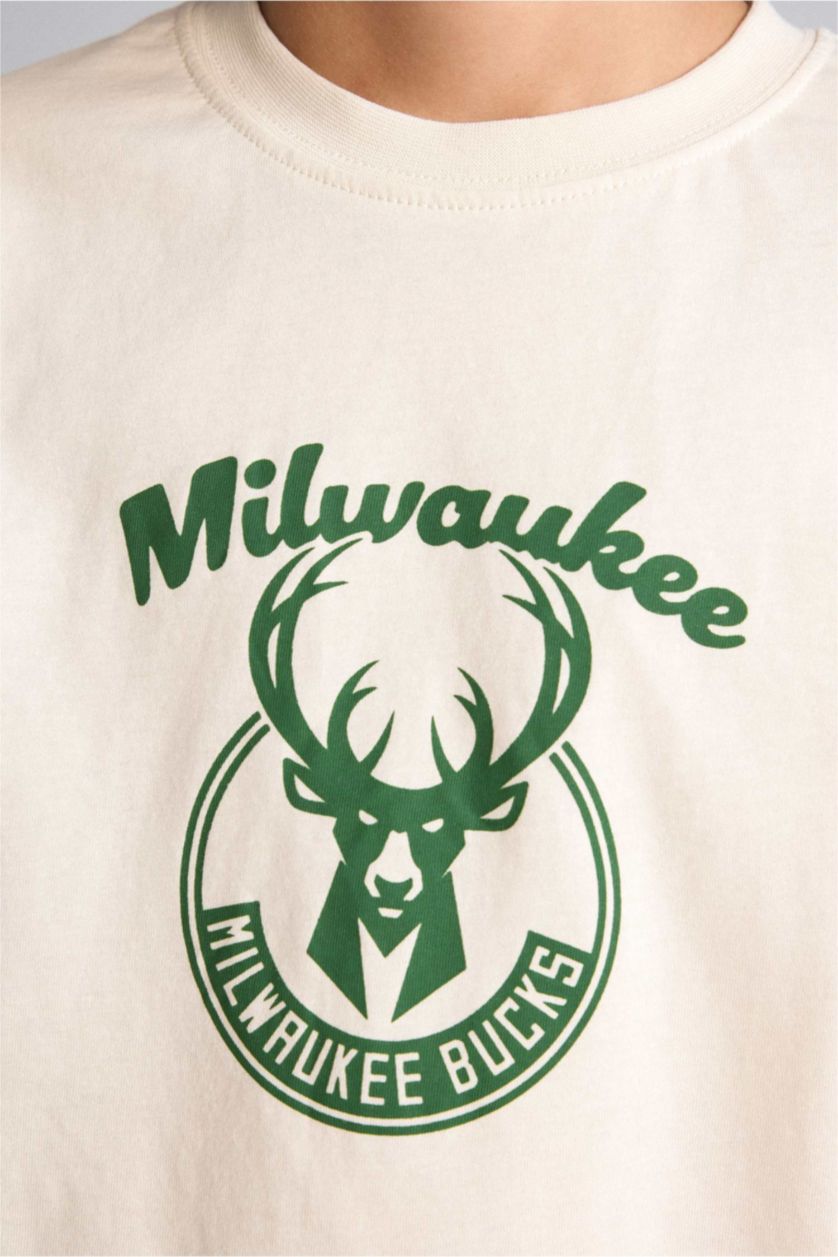 Erkek Çocuk - Genç Erkek Ekru NBA Mılwaukee Bucks Tişört Erkek Çocuk