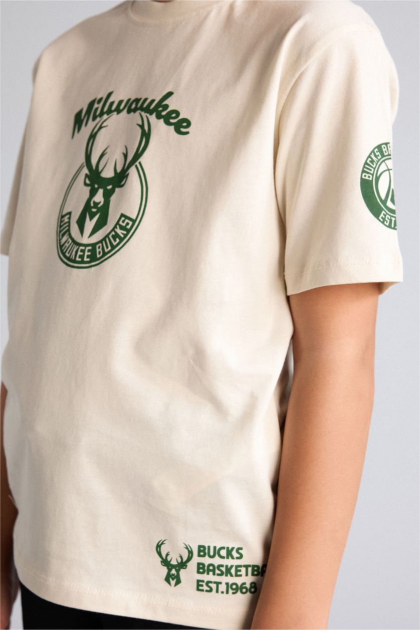 Erkek Çocuk - Genç Erkek Ekru NBA Mılwaukee Bucks Tişört Erkek Çocuk