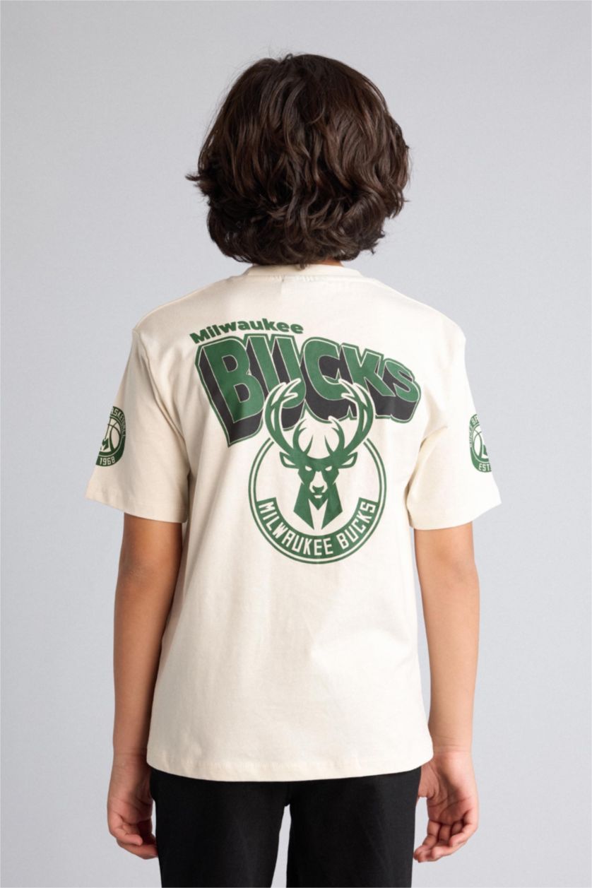 Erkek Çocuk - Genç Erkek Ekru NBA Mılwaukee Bucks Tişört Erkek Çocuk