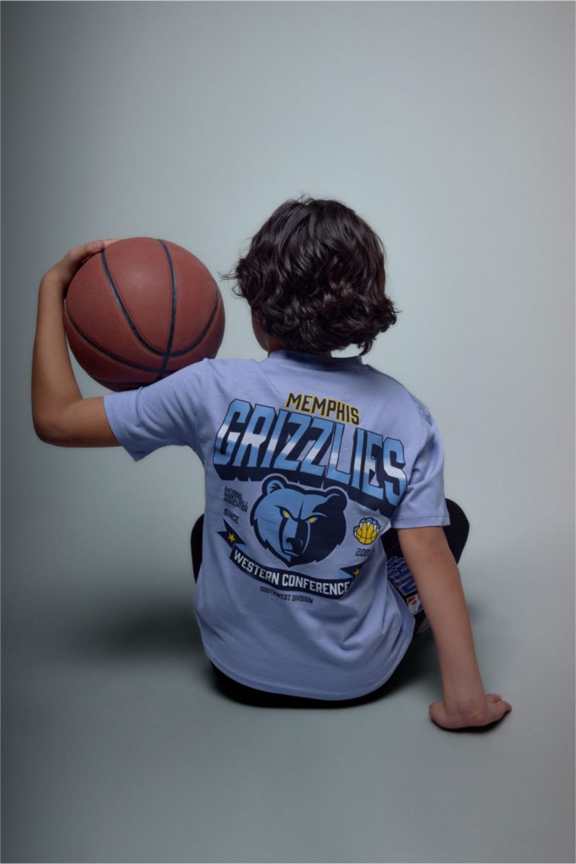 BOYS & TEENS Blue تيشيرت اولادي نص كم قصة عادية من ميمفيس غريزليس