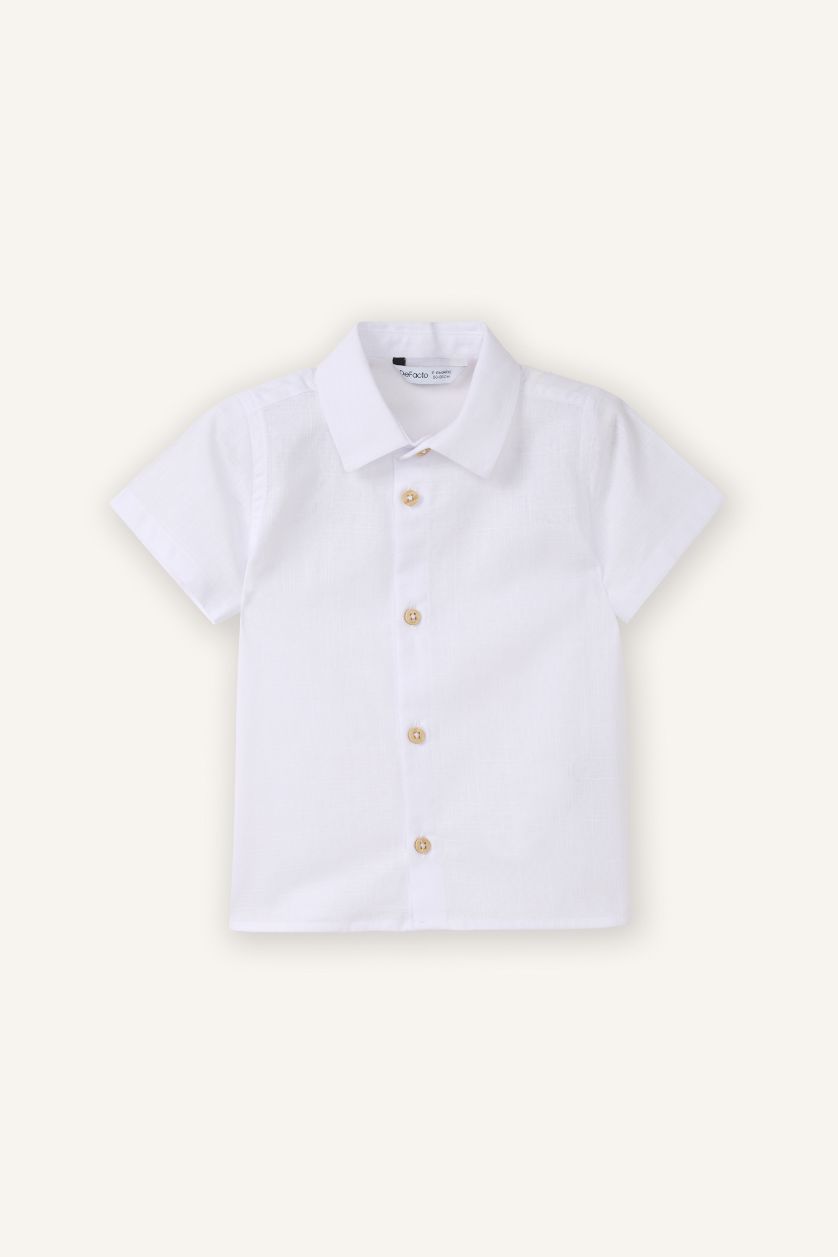 Baby Boy White Regular Fit Linen Look Short Sleeve Shirt
