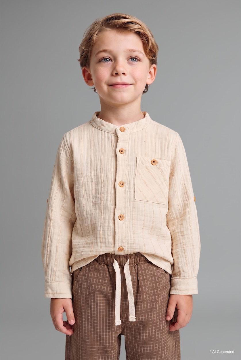Baby Boy Sand Baby Boy Long Sleeve Chiffon Shirt