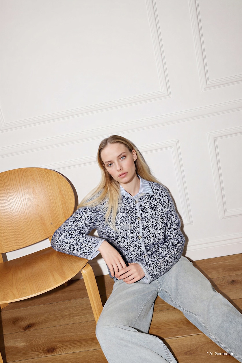 Women Light Blue Regular Fit Crew Neck Knitwear Cardigan